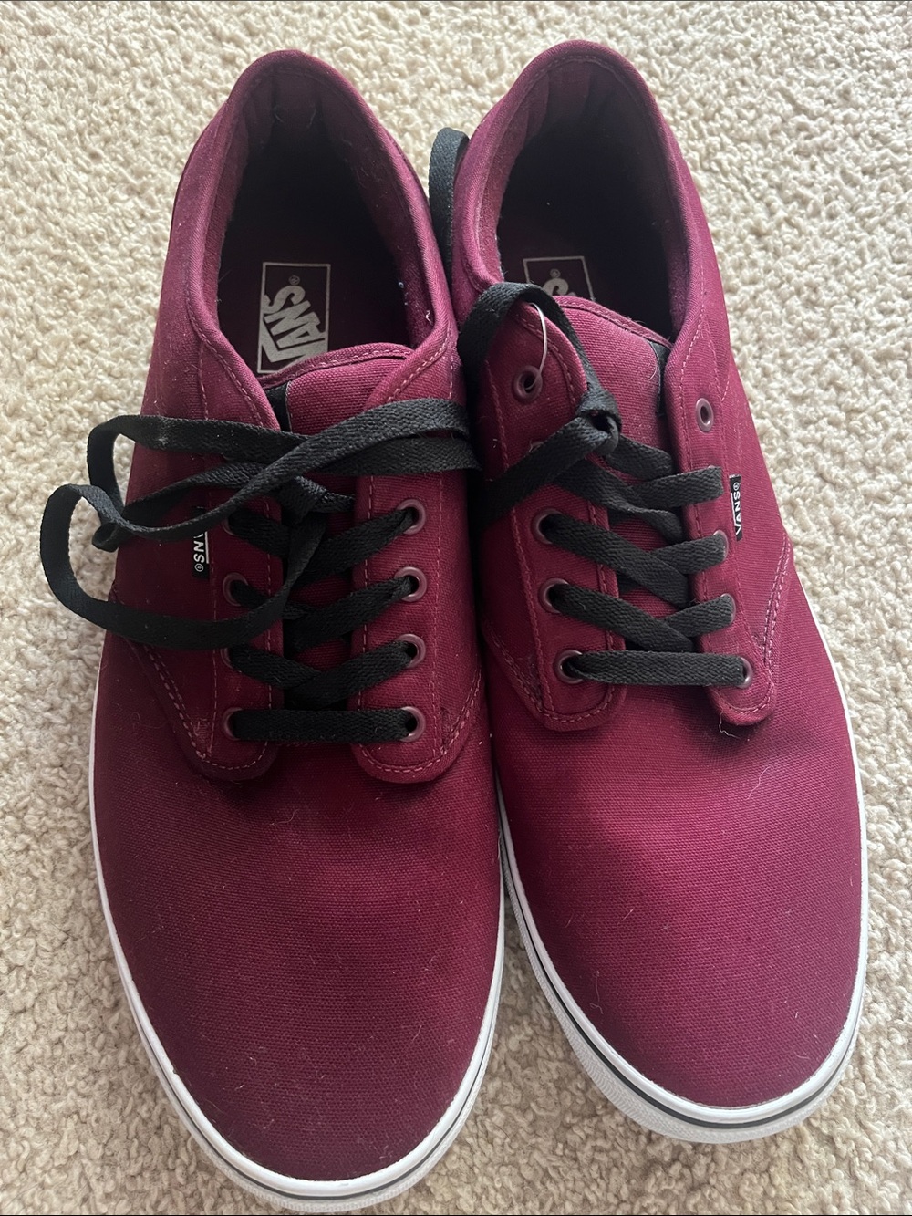 Vans Men's Low-Top Canvas Sneakers in Maroon with Black Laces